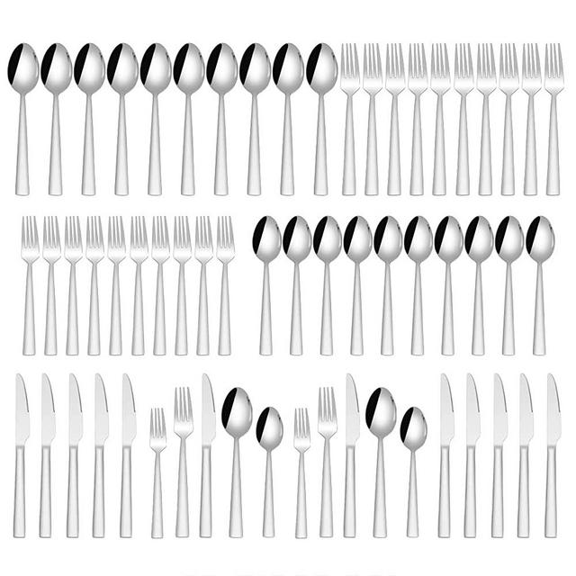 Silverware Set for 12, 60-Piece Stainless Steel Durable Flatware Set, Includes Knives/Forks/Spoons, Elegant Cutlery Set with Square Edge for Home/Hotel/Party, Mirror Polished, Dishwasher Safe