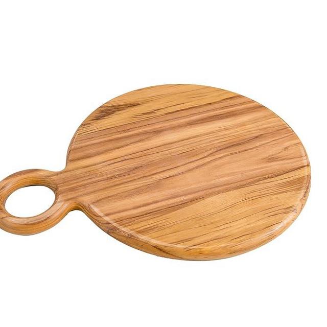 Lipper International Teak Wood Paddle Board for Hors D’oeuvres, Cheeses, Meats or Snacks, Round 15 3/8" x 11 7/8" x 3/4"