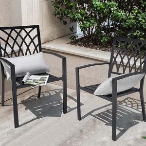 Nuu Garden Patio Chairs Set of 2 Stackable Black Iron Frame Stationary Dining Chair with Solid Seat