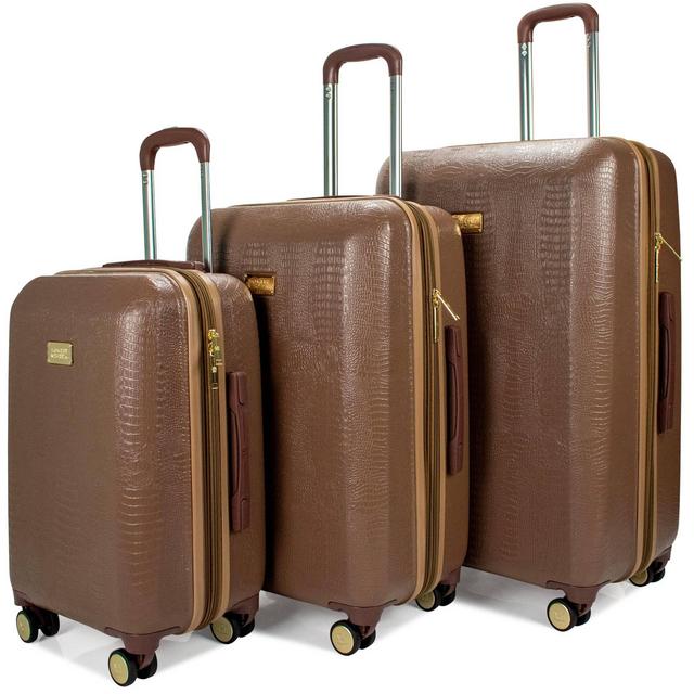 Badgley Mischka Snakeskin Expandable Hardside Checked 3pc Luggage Set - Brown