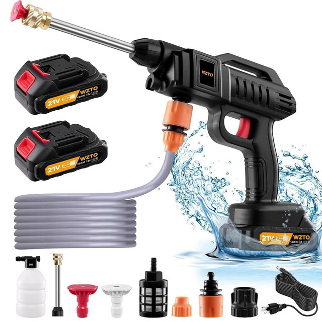 Battery Pressure Washer,1500w Pressure Portable Washer, 60Bar/870 PSI Cordless Portable Pressure Washer Cordless with 12 Accessories, Cordless Washer Gun for Cars/Floors/Gardens