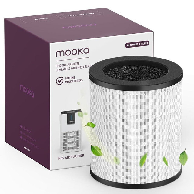 MOOKA M05 Air Purifier Filter, 3-in-1 True HEPA Filter, High-Efficiency Activated Carbon Air Filter for Smoke, Odor, Dander, Pollen