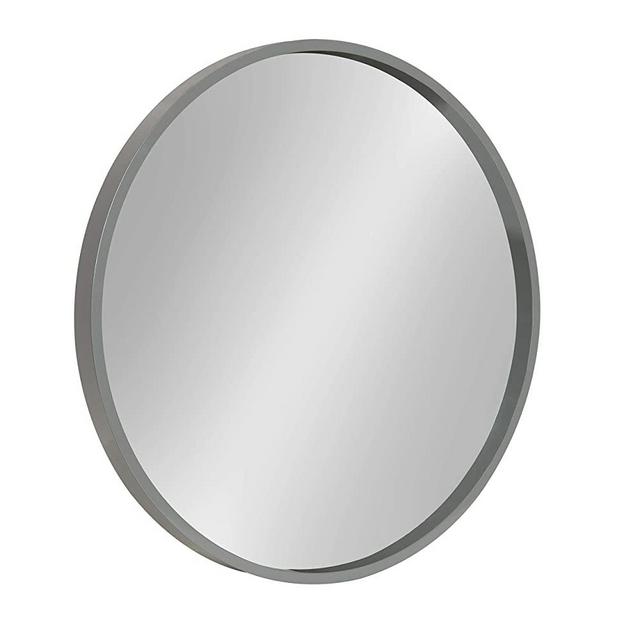 Kate and Laurel Travis Round Wood Wall Mirror, 21.6" Diameter, Gray, Modern Wall Décor Accent