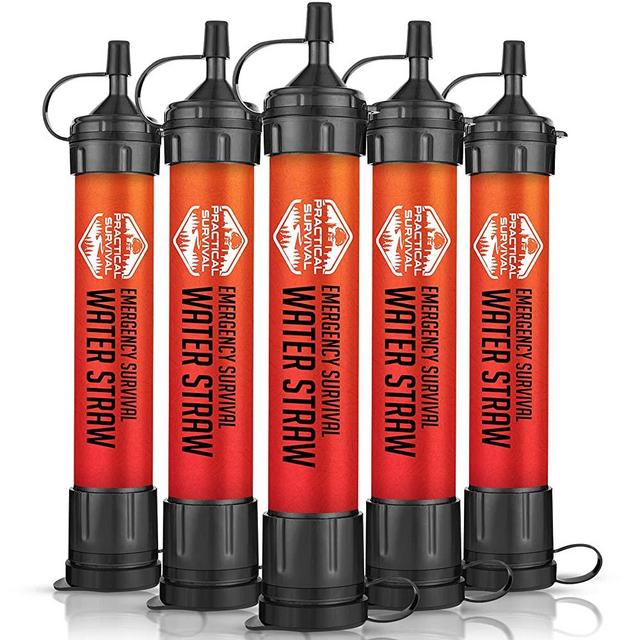 5 Emergency Survival Water Straws - Personal Water Filter for Camping, Hiking, Travel, Biking, Survival, Emergency preparedness, Lightweight and high Capacity, Reusable and with no Expiration Date.