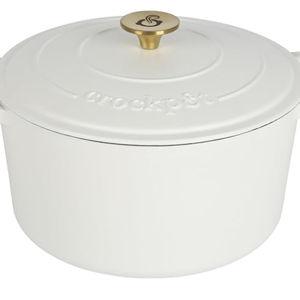Crock Pot Artisan 5-Quart Round Dutch Oven - Matte Linen White w/Gold Knob