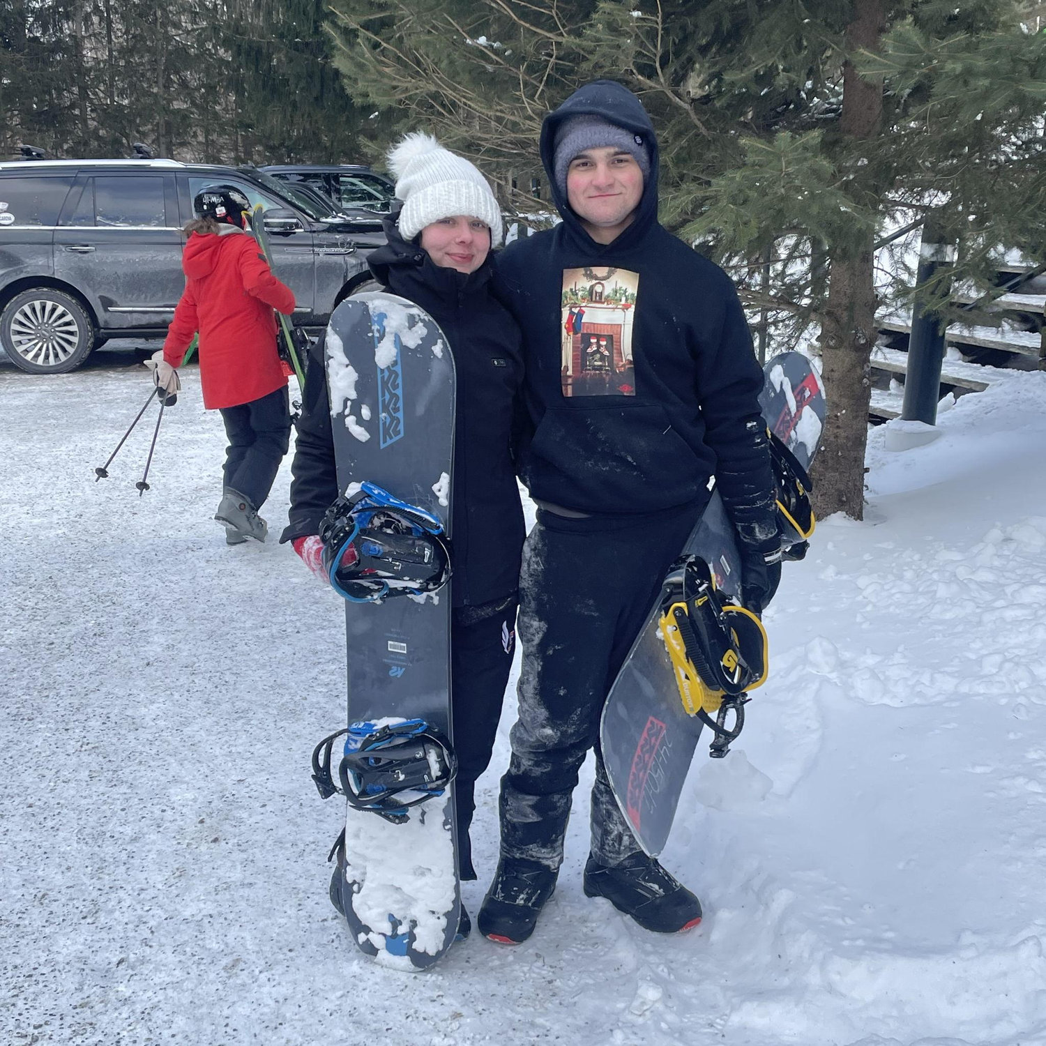 our first time snowboarding together, thanks uncle pete!