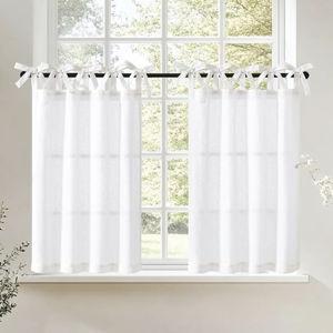 Tie Top Linen Curtains 36 Inch Length 2 Panels White
