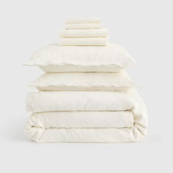 European Linen Double Flange Deluxe Bedding Bundle - Ivory, King