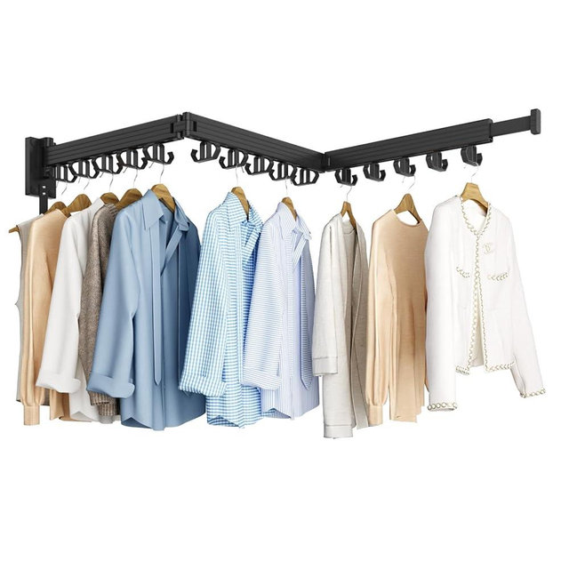 Kelisiting Clothes Drying Rack, Laundry Drying Rack Wall Mounted, Drying Rack Clothing for Laundry, Upgrade 3-Fole Collapsible, for Balcony Laundry Bathroom Ideal for Homes Dorms 24 Hooks (Black)