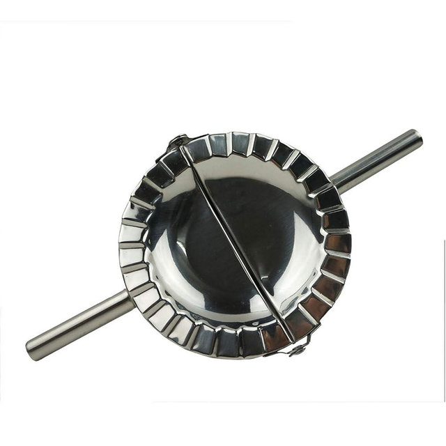 Proshopping Stainless Steel Dumpling Maker, X-Large 5" Goya Empanada Press Mold, Ravioli Mould Crimper, Wraper Dough Cutter - for Pie Ravioli Chinese Dumpling Pastry, with long handle (XL 5" Dia)