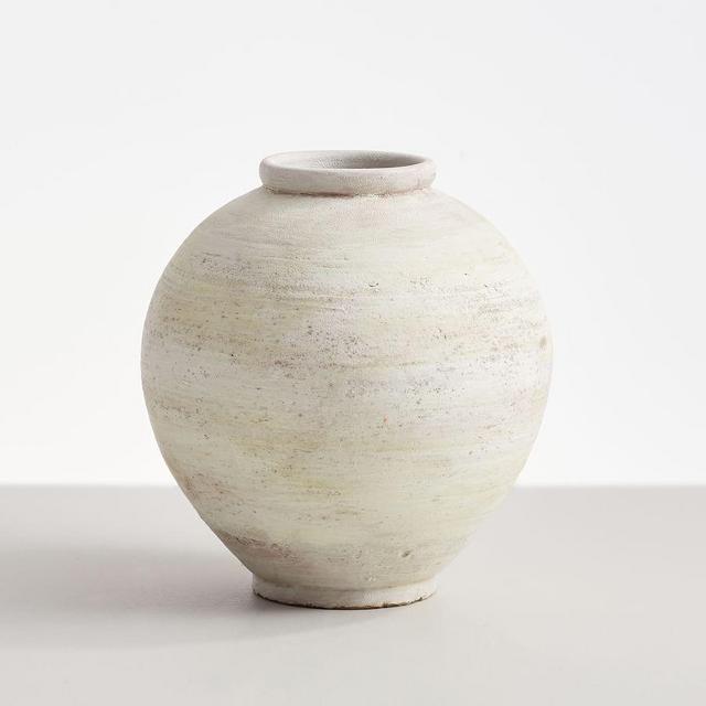 Artisan White Vase Collection, Short Round, White