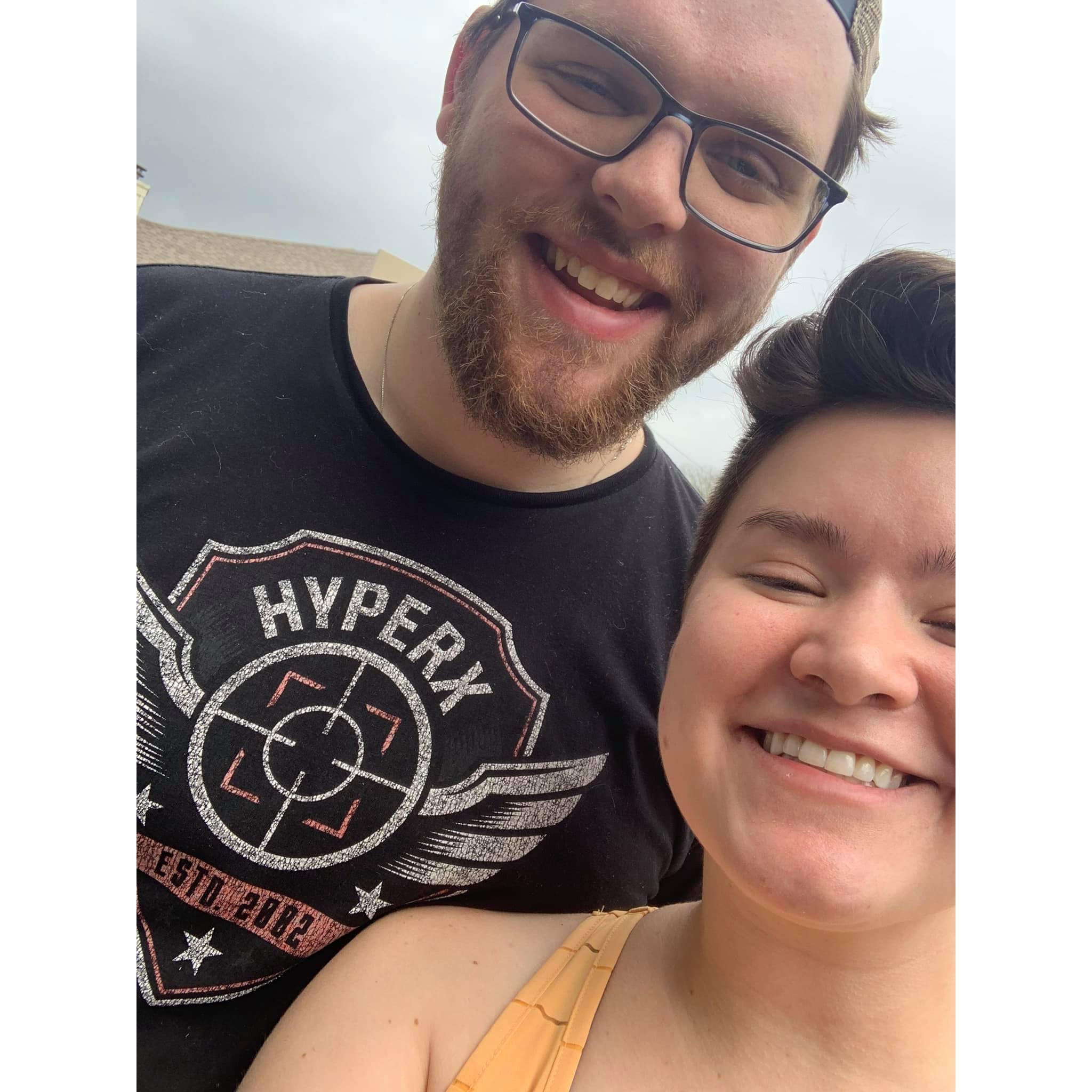 Julia & Stephen on move in day in 2020 (two days before the state shut down for Covid!)