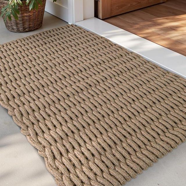 DEXI Jute Door Mat for Front Entryway, 24x35 Braided Woven Doormat Outside Entrance, Dirt Trapper Natural Fiber Entry Mats for Patio, Brown