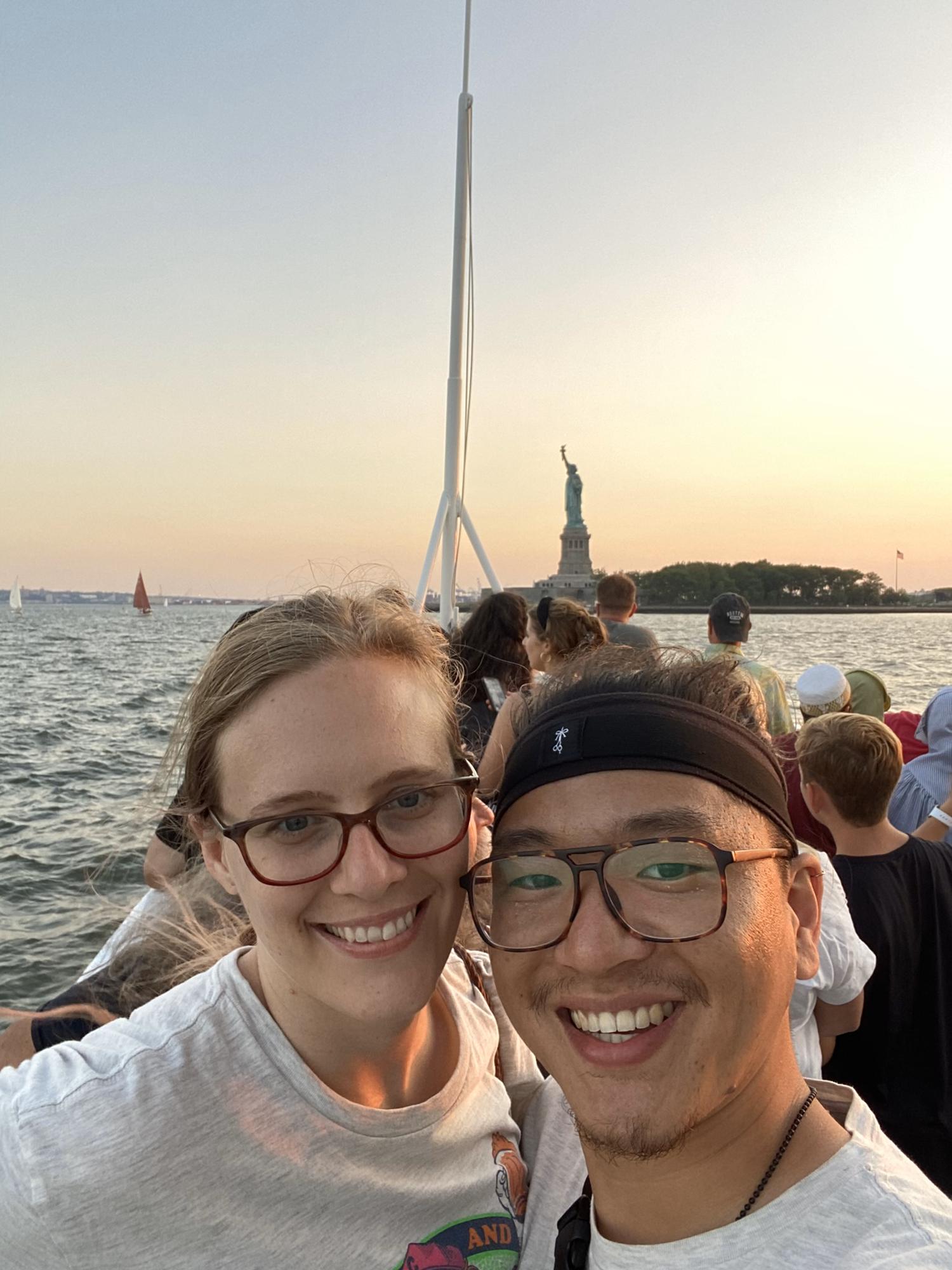Shortly after our engagement, the boat we were sunset-cruising in went right by the statue of liberty.