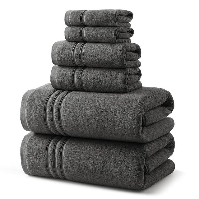 REDKISS 6 Piece Luxury Bath Towel Set - 100% Cotton Towels for Bathroom, 600 GSM Premium Dark Grey Towels of 6, Includes 2 Large Bath Sheets, 2 Hand Towel, 2 Washcloths, Highly Absorbent