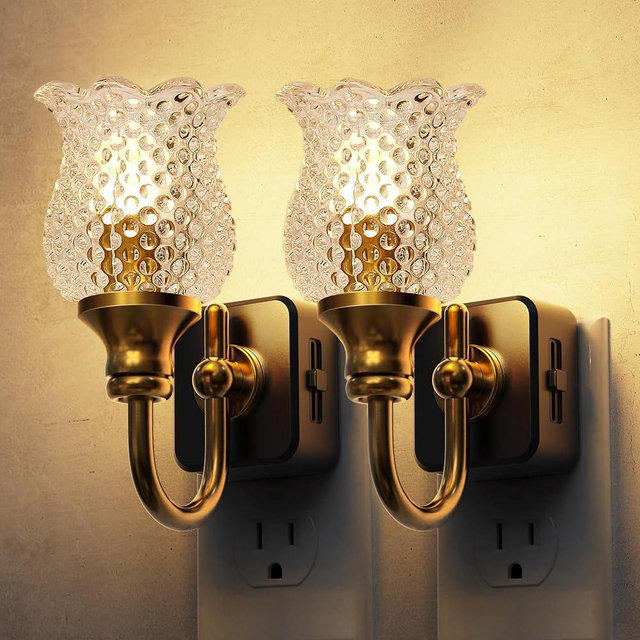 L LOHAS LED Night Lights Plug into Wall, 2 Pack 3000K Soft White LED Floral Night Lights with Auto Sensor, 0-100lm Adjustable Brightness, for Hallway Bedroom Stairway