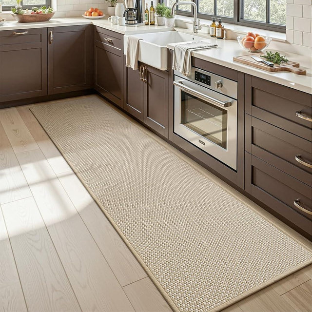 MontVoo Kitchen Runner Rug Non Slip Washable,Absorbent Kitchen Mats for Floor,Rubber Backing Braided Kitchen Floor Mat,Easy to Clean and Maintain Kitchen Mat(Beige,17"x47")