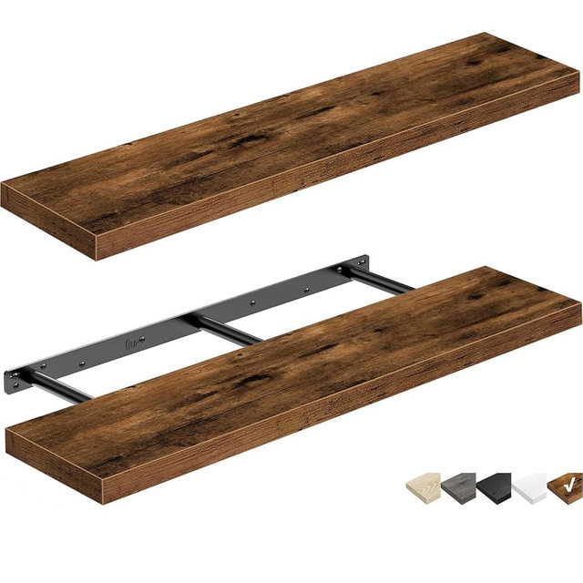 QEEIG Bathroom Shelves 32 inches Long Floating Shelf for Wall 32 x 9 inch Set of 2, Rustic Brown (008-80BN)
