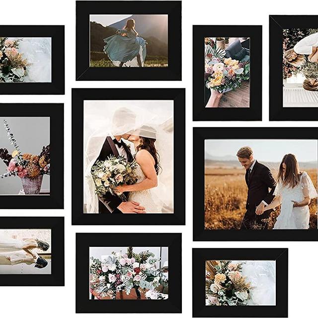 LUCKYLIFE Picture Frame Set 10-Pack, Gallery Wall Frame Collage with 8x10 5x7 4x6 Black Frames