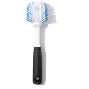 OXO Good Grips Dish Brush, Nylon Bristles with Built-in Scraper, Safe for Non-Stick Cookware, Non-Slip Handle, Dishwasher Safe