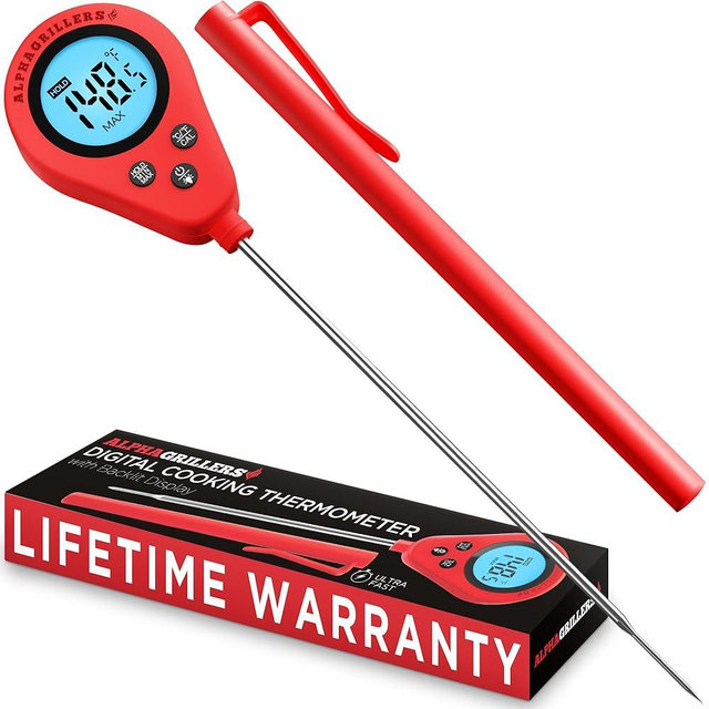 Alpha Grillers Instant Read Meat Thermometer Digital Food Thermometer for Cooking Grilling Bread Baking Liquids and Air Fryer with Temperature Guide, Long Probe and Large Backlit Display