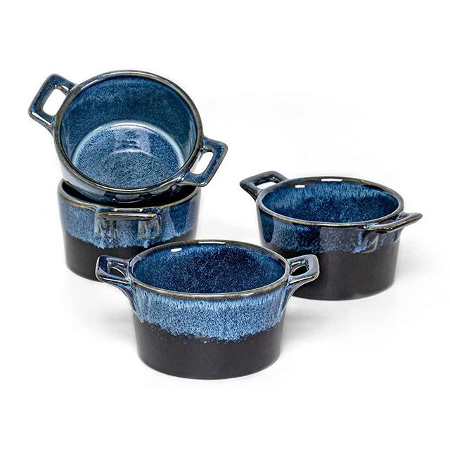 UNICASA Ramekin Bowl Set of 4, 8 oz Creme Brulee Ramekins, Oven Safe Baking Set for Custard, Pudding, Souffle Cups, Reactive Blue