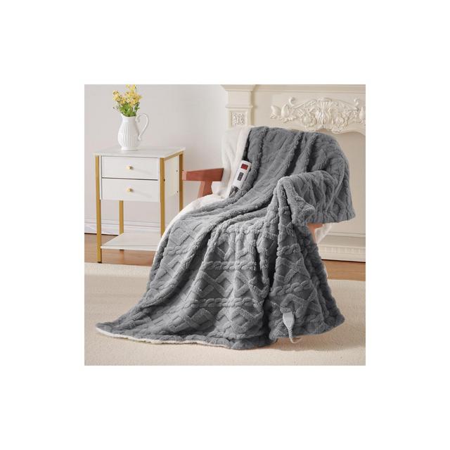 Trinity Heating Blanket, Thick Tufted Electric Blanket Throw with 6 Heating Levels and 8 Time Settings, Machine Washable Throw 50"x60", Grey