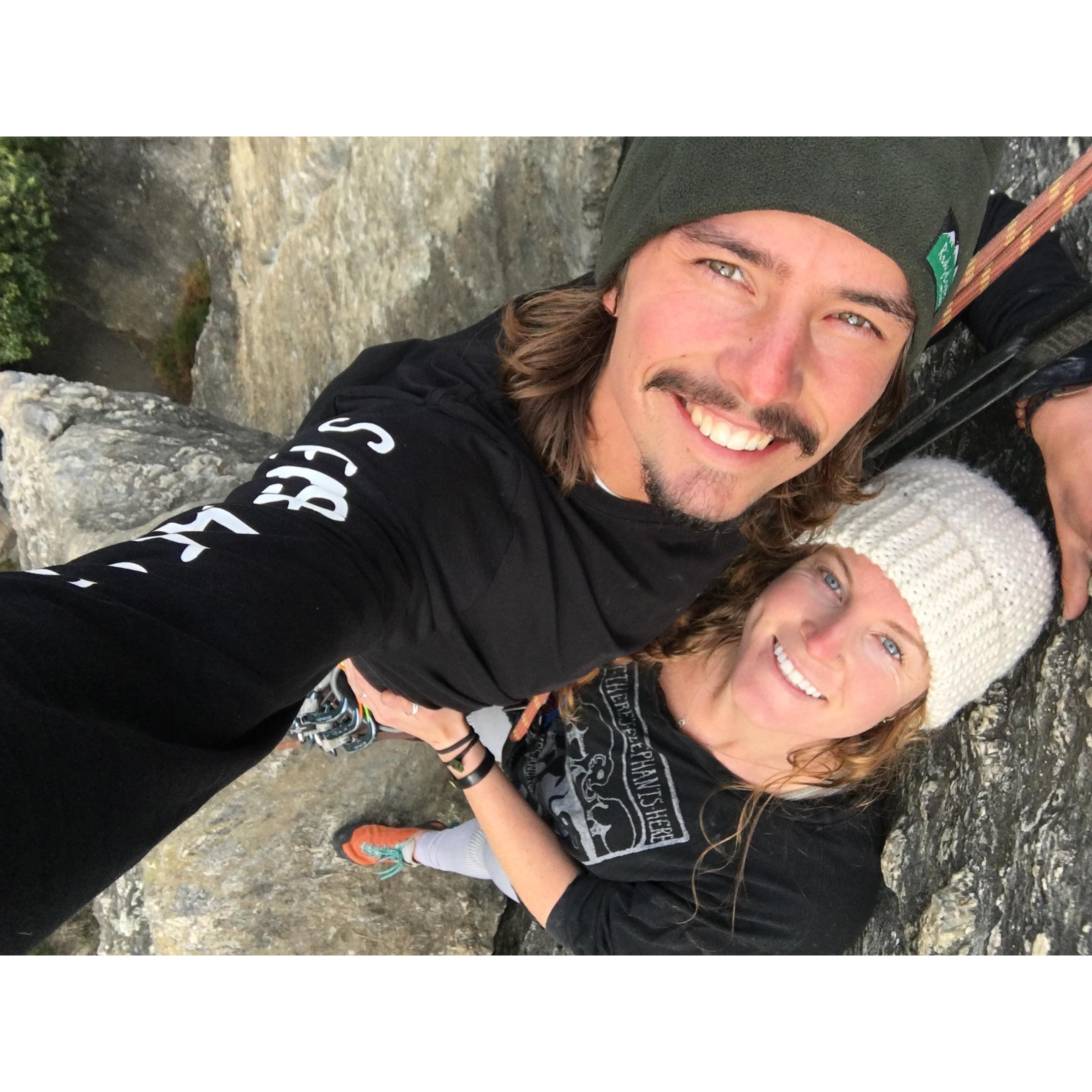 300 feat high and holding back the tears! Dylan's first multi-pitch climb in Wanaka, New Zealand.