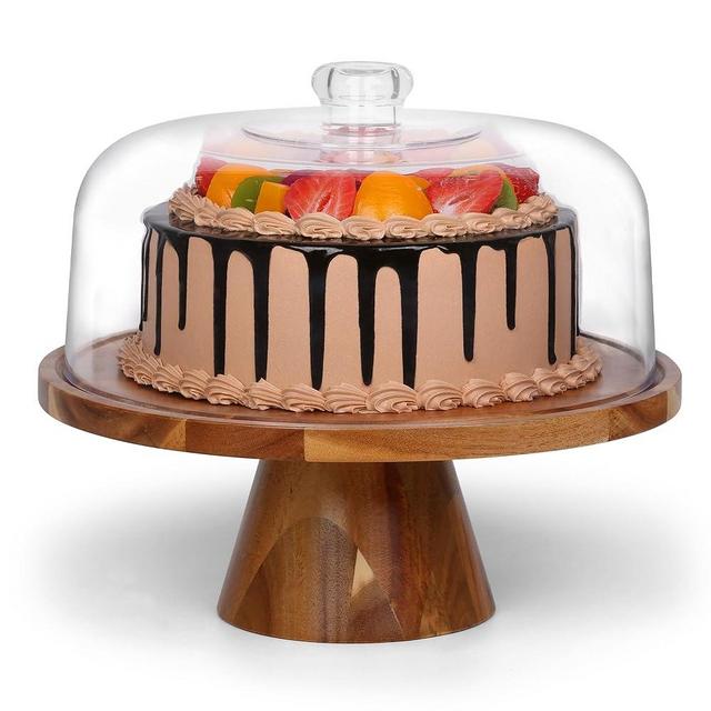 Bellsal Acacia Wood Cake Stand with Clear Acrylic Lid Dome Cover, 12in Cake Plate with Dome, Cake Display Stand with Cover, Cake Holder for Baking Gifts, Birthday Kitchen Party, Wedding