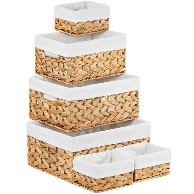 Vagusicc Wicker Storage Basket, 6 Pack Baskets for Organizing, Water Hyacinth Storage Basket, Rectangular Wicker Baskets for Storage Shelves, Cube Storage Bins For Closet/Clothes/Dresser