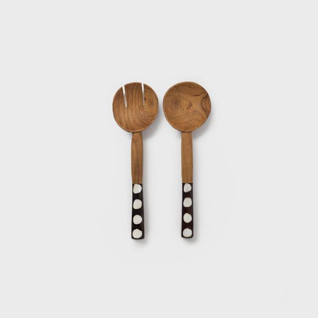 Bold Polka Dot Olive Wood Salad Server