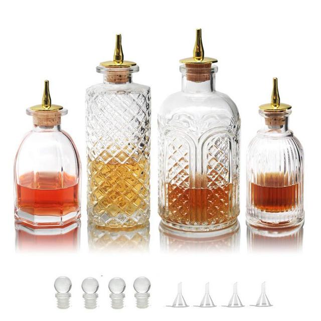 Bitters Bottle for Cocktails - Glass Bitters Bottle with Stainless Steel Dash Antique Design Professional Grade Home Ready Restaurantware - BTSET0001