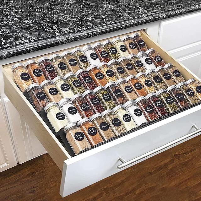 Spice Rack Drawer, Spice Organizer for Drawer Kitchen, 4 Tier drawer spice organizer for Jars and Packets, Adjustable Storage Salt, Seasoning etc, Expands 66 cm x 52cm x 3.8 cm, Pack8