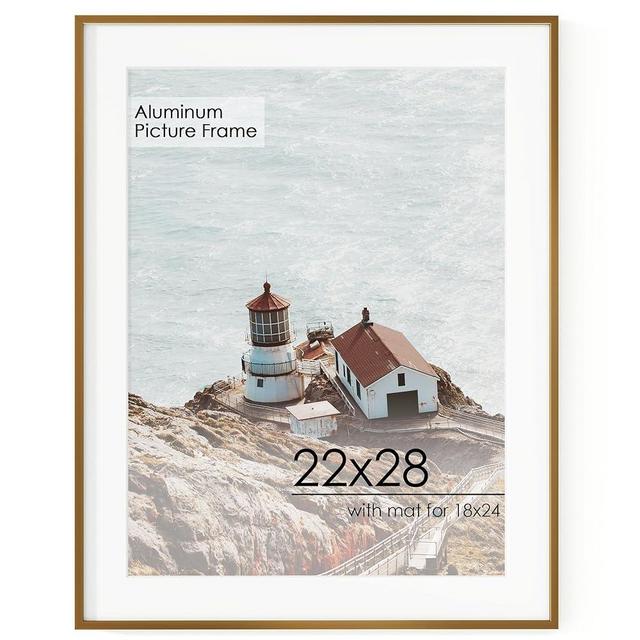 22x28 Metal Picture Frame For Wall With Mat For 18x24, 22''x28'' Aluminum Photo Frames With Tempered Glass, Minimalist Modern Poster Frame Horizontal And Vertical Formats, Bronze