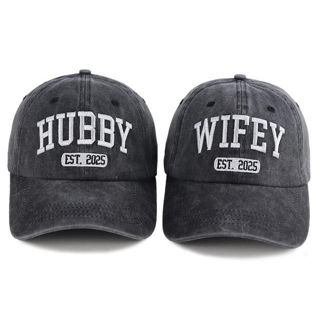 OASCUVER 2PCS Est 2025 Hubby and Wifey Hats Set for Bridal Shower Gifts, Adjustable Embroidered Men Women Baseball Caps