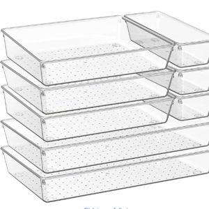 Criusia 8 Pack Drawer Organizer for Kitchen Gadgets, Large Clear Plastic Drawer Divider for Kitchen Accessories, Bathroom Organizers and Storage, Home Essentials for Makeup and Vanity Accessories