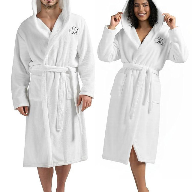 AW BRIDAL 2Pcs Mr and Mrs Robes for Couples Fleece, Matching Long Hooded Robes for Men Women, His and Hers Wedding Gifts
