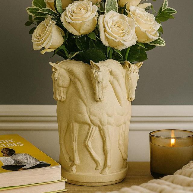 Stallion Vase: Handmade Horse Sculpture Planter - Marble Resin Blend