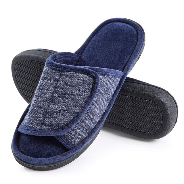 DL Adjustable Men's Memory Foam Slippers, Comfy Indoor Outdoor, Breathable Slide Bedroom Slippers Size 7-14