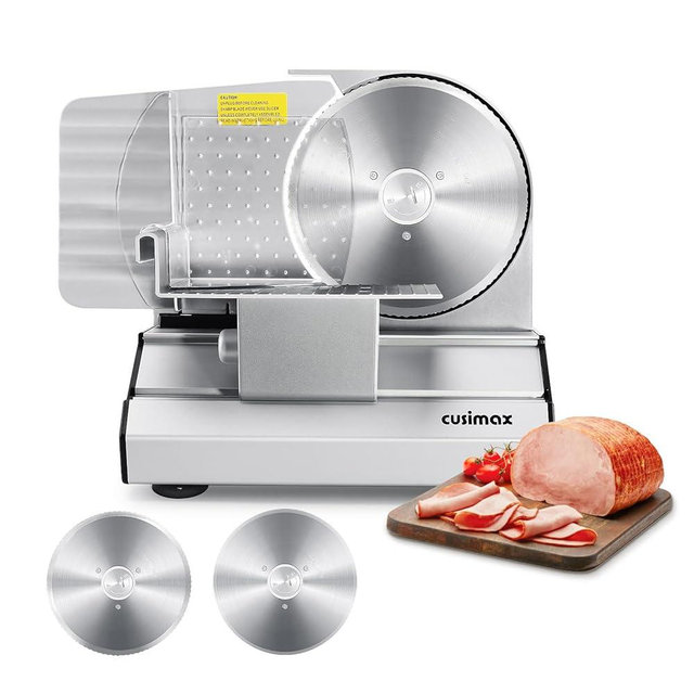 CUSIMAX Electric Meat Slicer for Home,Two 7.5''Stainless Steel Blades,1-20mm Adjustable Thickness,Easy to Cut Various Foods,Removable Food Carriage for Easy Cleaning