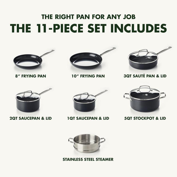 GreenPan Chatham Black Prime Midnight Hard Anodized Healthy Ceramic  Nonstick 11 Piece Cookware Pots and Pans Set, PFAS-Free, Dishwasher Safe,  Oven