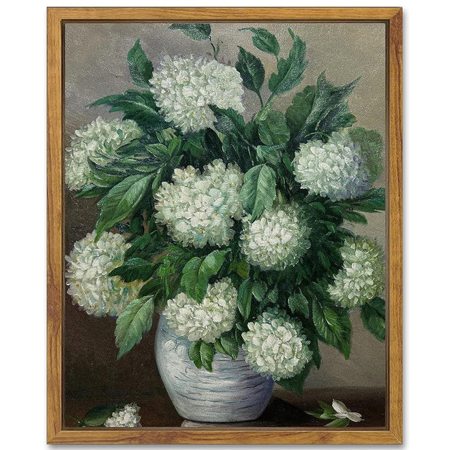 SHENIFY 8x10in Vintage White Hydrangeas Canvas Wall Art Flower Classic Wall Prints Modern Farmhouse Bathroom Office Kitchen Decor - Natural Framed
