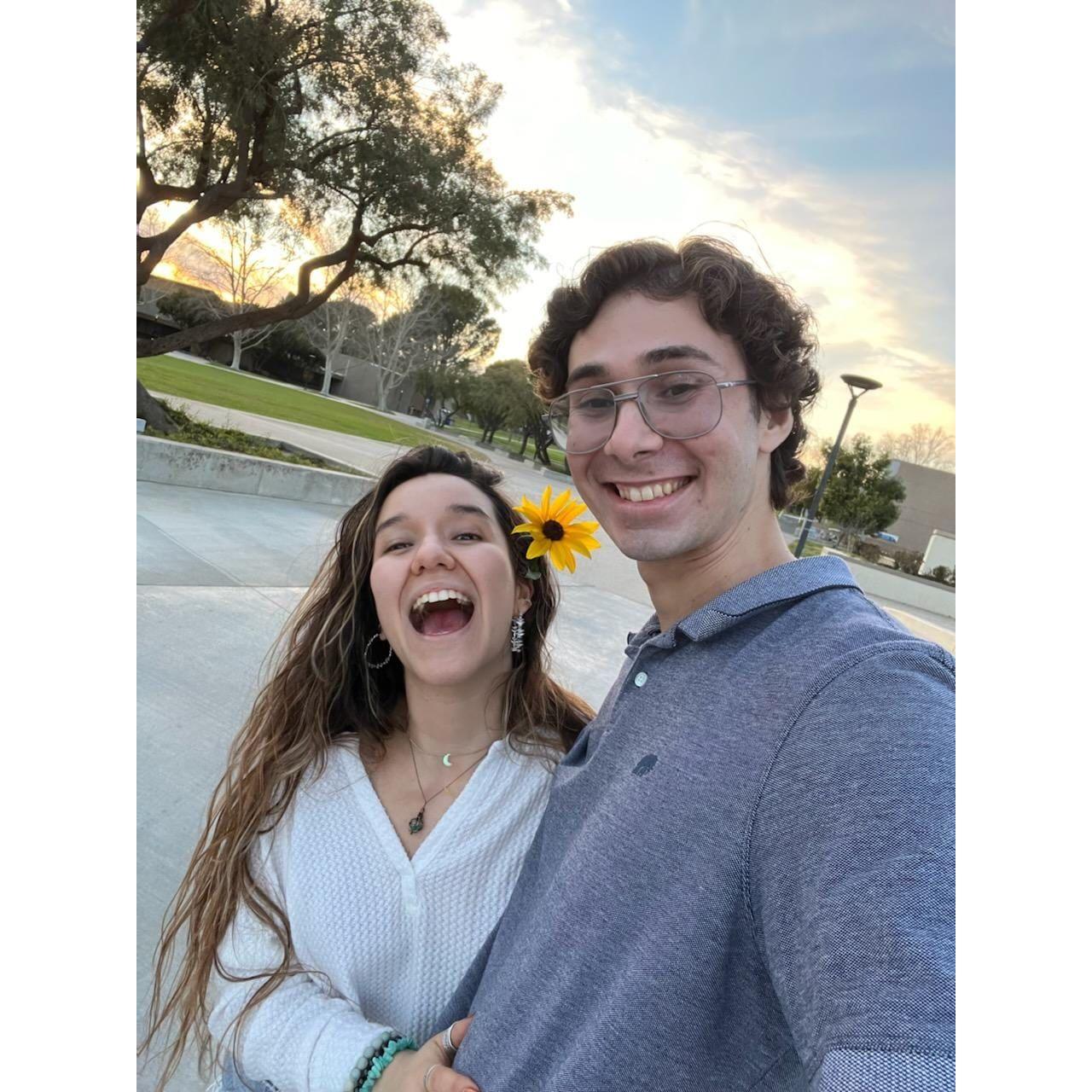 Michael showing off his post-bacc campus to his very excited lady. This 'open-mouth' pose is very popular with Genesis. Michael looks casually beautiful here. We ate Trader Joe's jellybeans afterward.