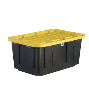 Project Source Commander Large 27 -Gallons ( 108 -Quarts ) Black and Yellow Heavy Duty Stackable Tote with Standard Snap Lid