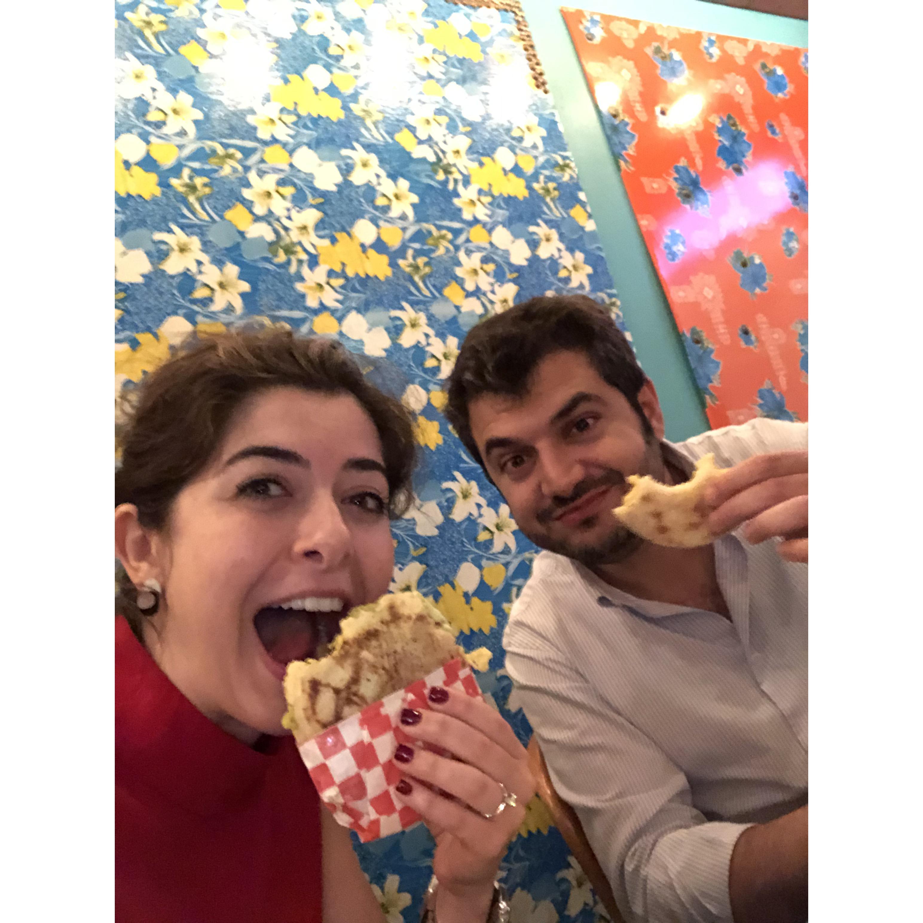 Mika and Dana love to eat ! Especially arepas!