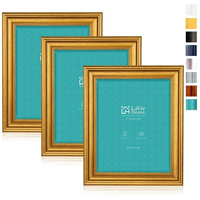 LaVie Home 8x10 Picture Frames (3 Pack, Gold) Photo Frame Set with High Definition Glass for Wall Mount & Table Top Display