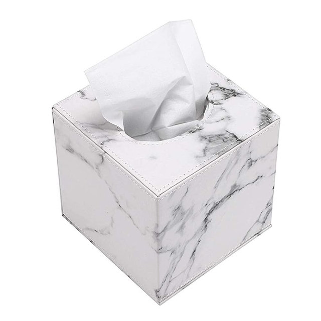 Sumnacon Stylish PU Leather Tissue Box Holder, Square Napkin Holder Pumping Paper Case Dispenser, Facial Tissue Box Cover with Magnetic Bottom for Home Office Car Automotive Decoration, Marble