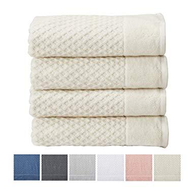 Great Bay Home 100% Cotton Quick-Dry Bath Towel Set (30 x 52 inches) Highly Absorbent, Textured Luxury Bath Towels. Grayson Collection (Set of 4, Ivory)
