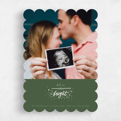 Green Scalloped Holiday Card - Twilight Portrait