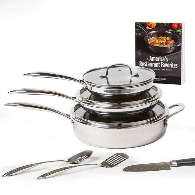 Copper Chef Titan Pan, Try Ply Stainless Steel Non-Stick Frying Pans, 10-Piece Cookware Set with Recipe Book (Copper Chef Titan Pan 10 Piece Set)